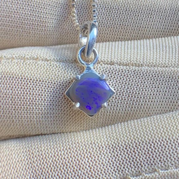 Blue Jazz Lightning Ridge Australian Opal Necklace .925 Sterling Silver Vintage - Picture 6 of 6